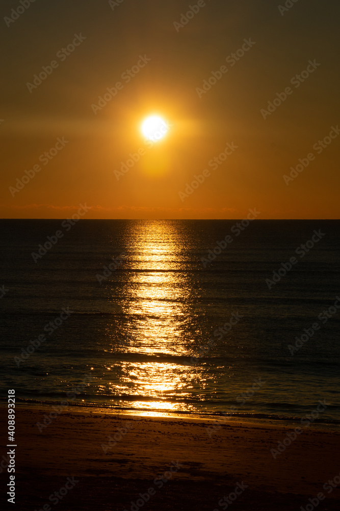 Sunset on the beach of Cadiz capital, Andalucia. Spain. Europe