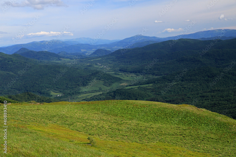 Fototapeta premium Landscape of Carynska in spring, Bieszczady National Park, Poland