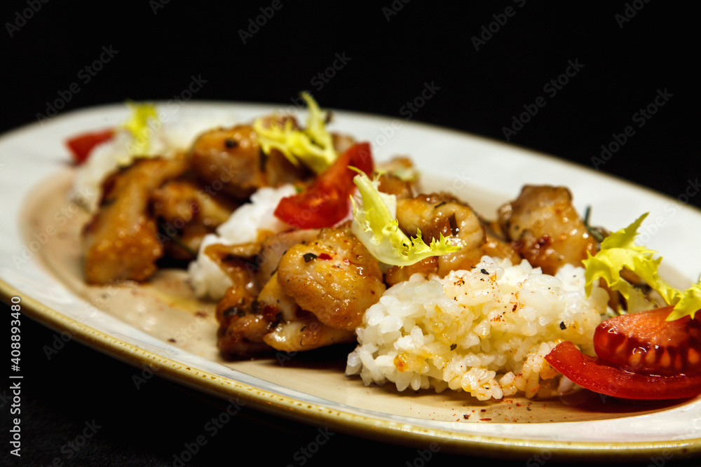 Chicken curry with jasmine rice, indian food concept Chicken curry with jasmine rice, indian food concept