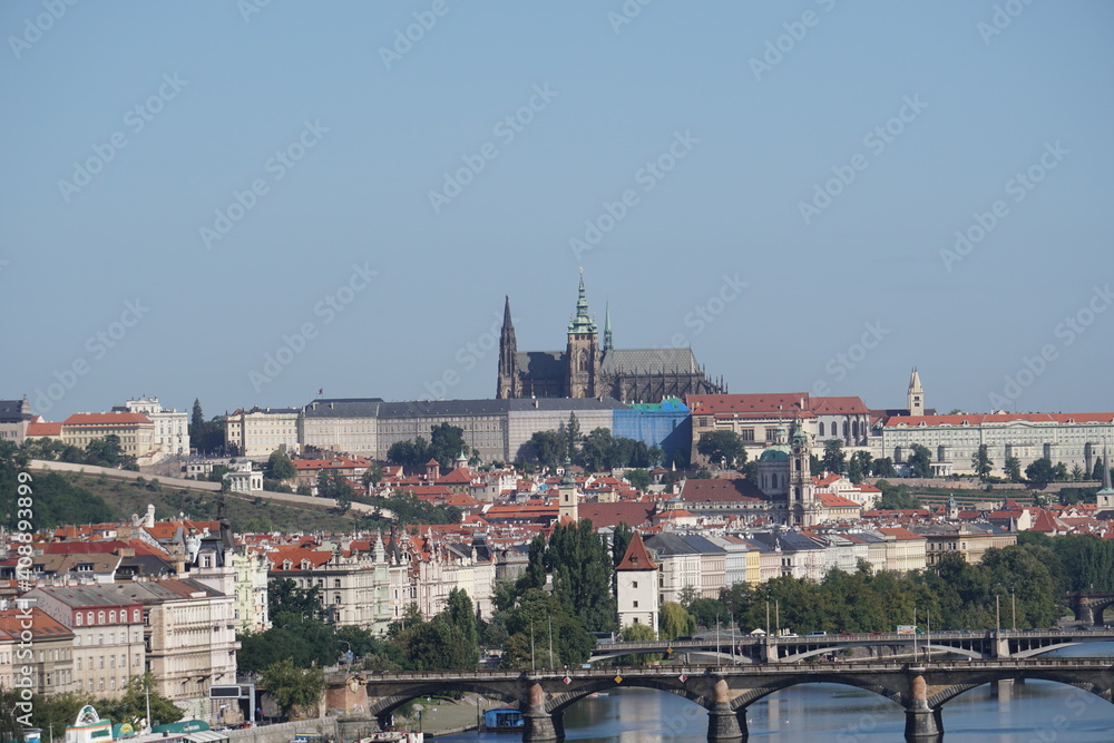 Prague Czech Republic city view from a height. bridges and famous place