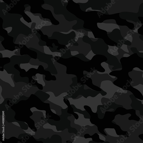 Dark Military camo seamless pattern. Forest background on textile. Stylish new design. Ornament. Vector