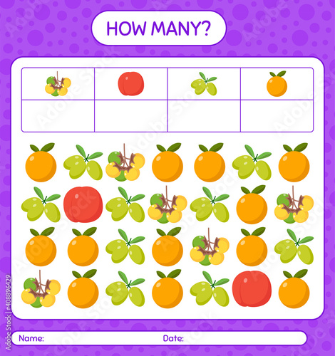 How many counting game with fruit. worksheet for preschool kids  kids activity sheet  printable worksheet