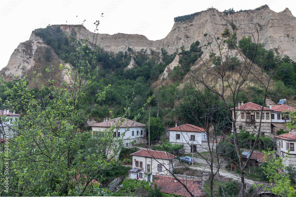 Typical street and old houses in Melnik, Bulgaria