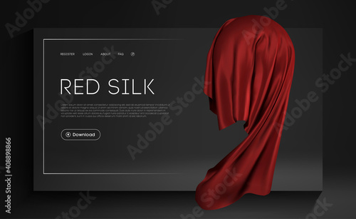 Mesh Red Silk on sphere realistic cover design. Red Fashion Background. Realistic 3d object Vector Illustration EPS 10.