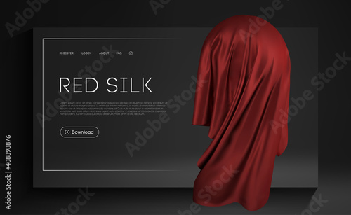 Mesh Red Silk on sphere realistic cover design. Red Fashion Background. Realistic 3d object Vector Illustration EPS 10.