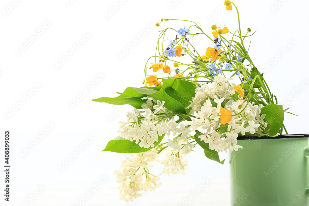 bouquet of spring wildflowers on a white background