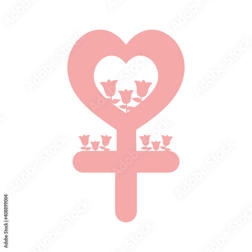 pink venus symbol with one heart and roses