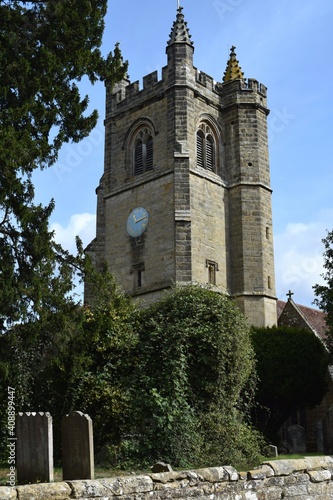 Vertical photo of old parish church in Chiddingstone, Kent, England photo