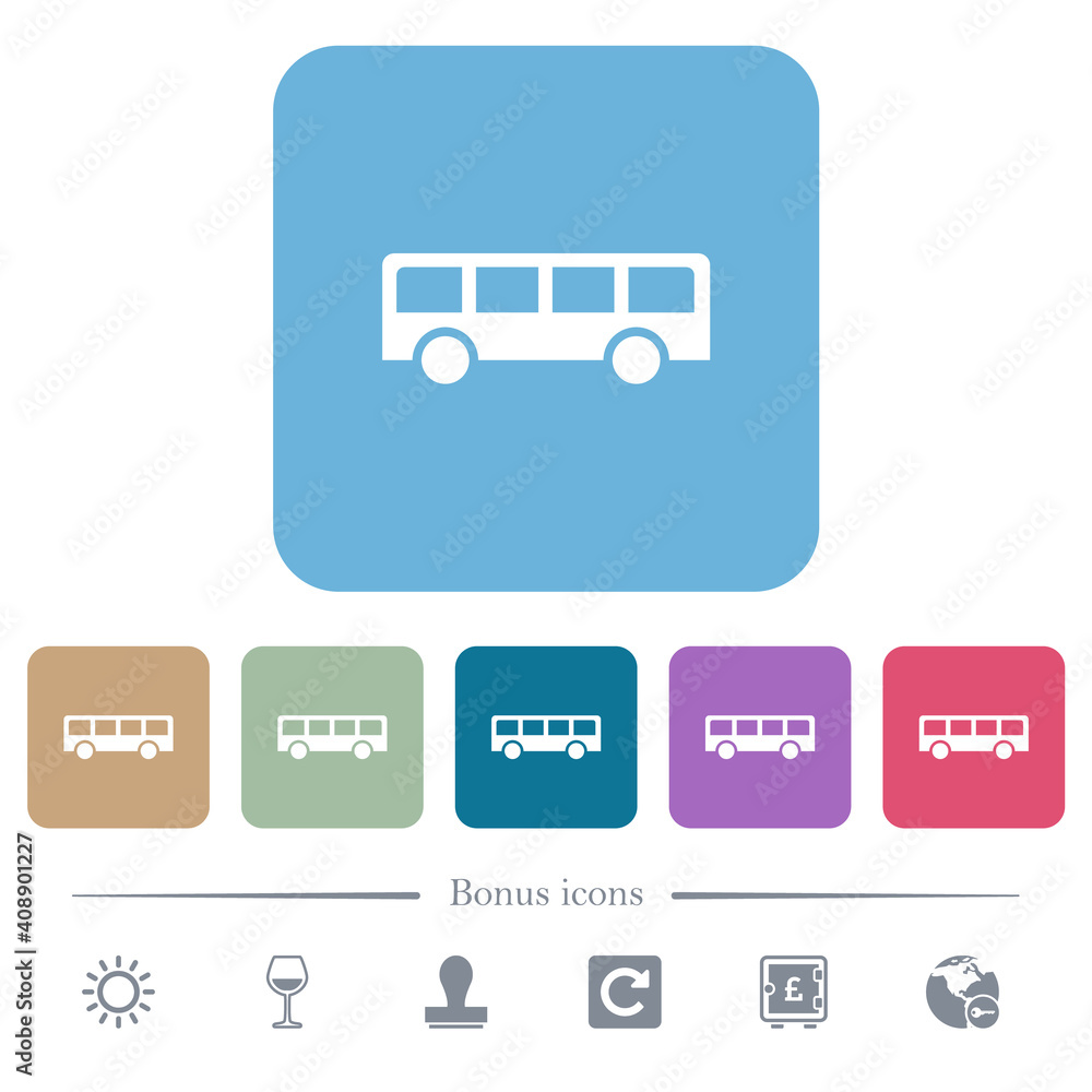 Bus flat icons on color rounded square backgrounds Bus flat icons on color rounded square backgrounds