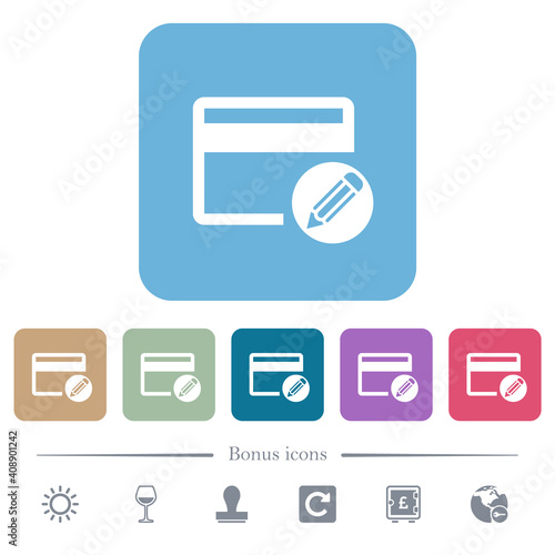 Edit credit card flat icons on color rounded square backgrounds
