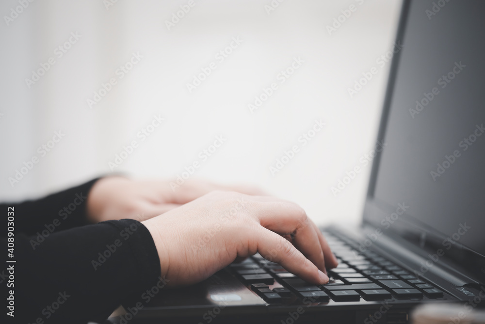 Close up Hands using computer and laptop with icon social media and marketing, person hands holding device, internet digital marketing, technology internet and networking Concept Close up Hands using computer and laptop with icon social media and marketing, person hands holding device, internet digital marketing, technology internet and networking Concept