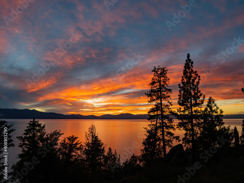 Sunset landscape of Lake Tahoe