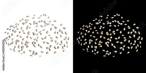 Sesame seeds hand drawn watercolor illustration. Grain pile isolated on white and black background for menu design