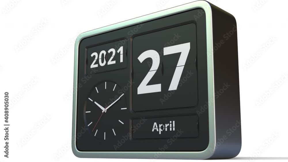 April 27 date on the flip clock calendar, 3d animation April 27 date on the flip clock calendar, 3d animation
