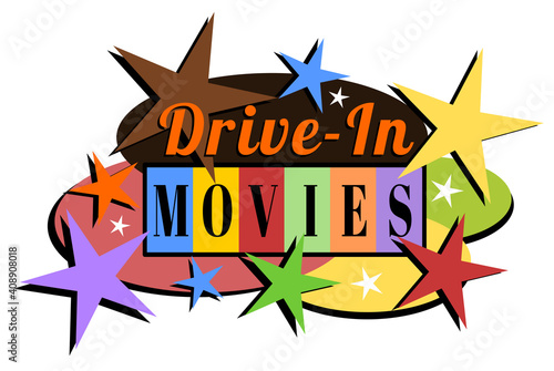 Retro mid-century modern drive-in movies label