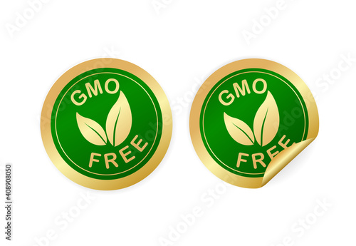 Gmo free sticker for packaging design. Retro packaging. Vector icon. Grunge background.