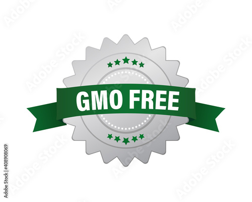 Gmo free sticker for packaging design. Retro packaging. Vector icon. Grunge background.