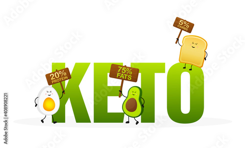 Keto diet concept in cartoon style. Isolated vector illustration. White background. Good diet.