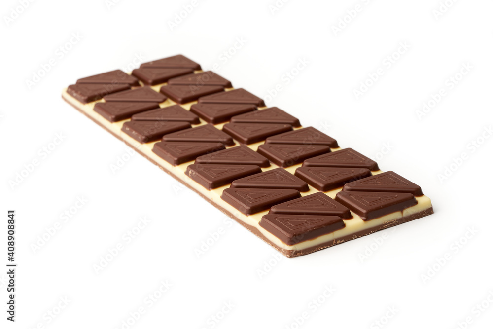 Whole bar of chocolate isolated on white background