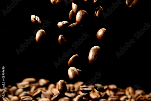 Macro of roasted coffee beans 