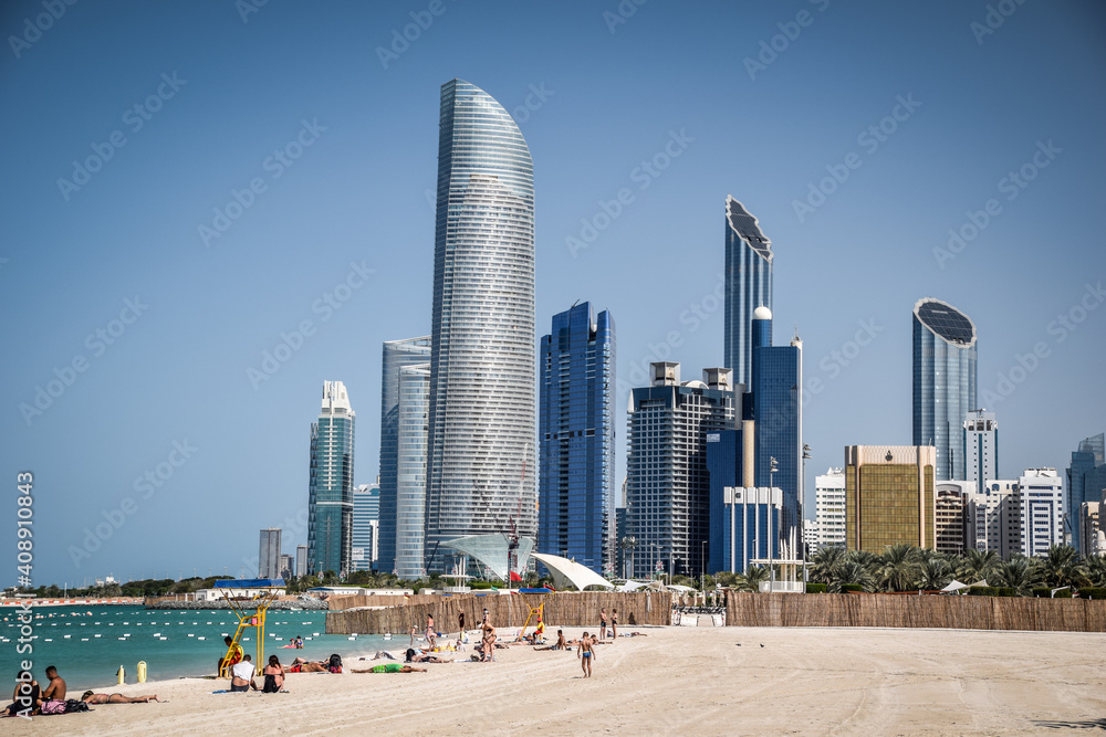Abu Dhabi, the capital of the United Arab Emirates, sits off the mainland on an island in the Persian (Arabian) Gulf. Abu Dhabi, the capital of the United Arab Emirates, sits off the mainland on an island in the Persian (Arabian) Gulf.