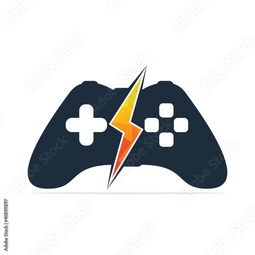 Lightning Bolt gaming logo vector. Joystick logo combination with thunder.