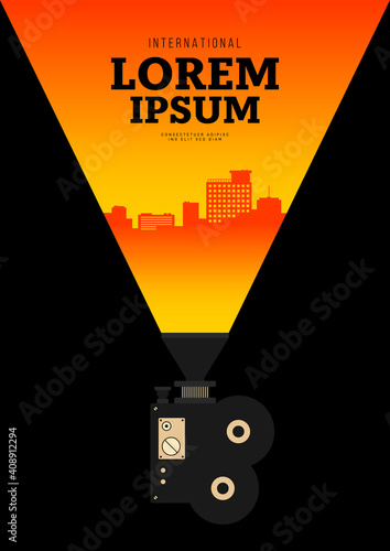 Movie and film poster design template background with vintage camera