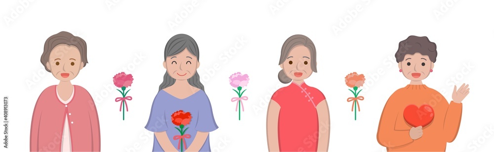 The combination of mother and carnation flowers to celebrate Mother's Day