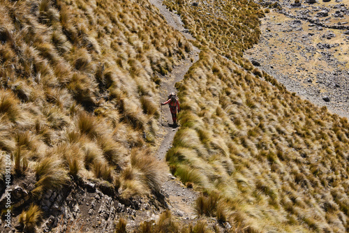 Trekking into the Uramasa community on the Cordillera Huayhuash circuit, Ancash, Peru photo