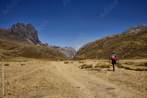 Trekking into the Uramasa community on the Cordillera Huayhuash circuit, Ancash, Peru