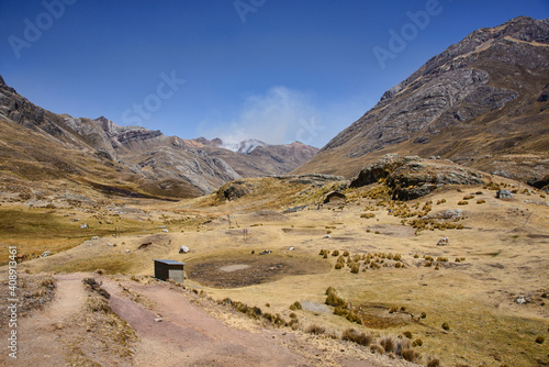 Beautiful sceneries along the Guñoc hot springs at Viconga on the Cordillera Huayhuash circuit, Ancash, Peru photo