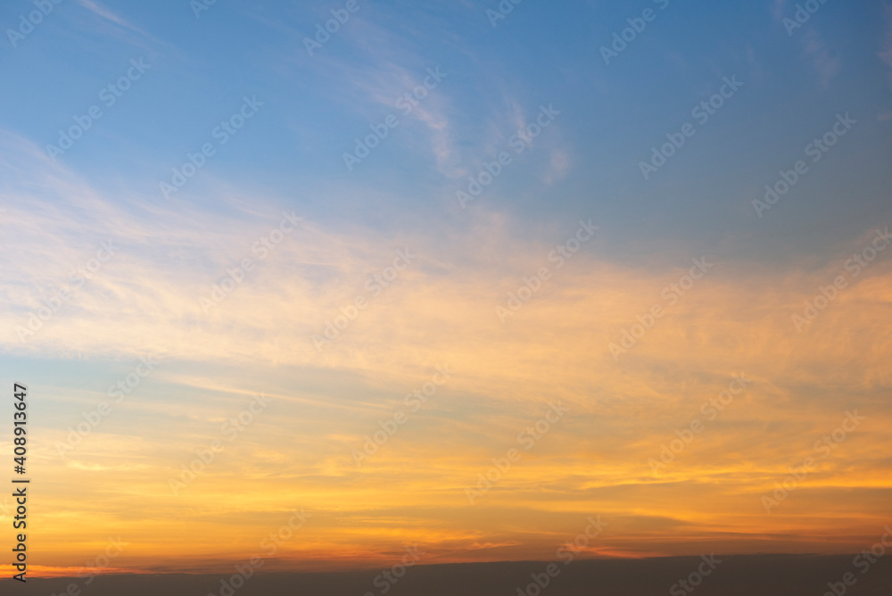 Yellow and blue sky background, Colorful sky sunrise or sunset with cloud beautiful.