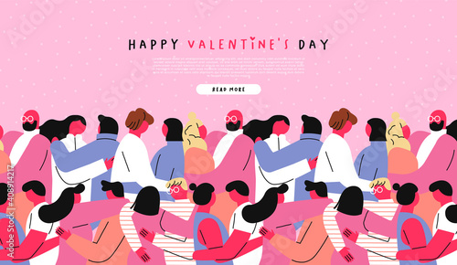 Valentine's day web template pink couple hug
