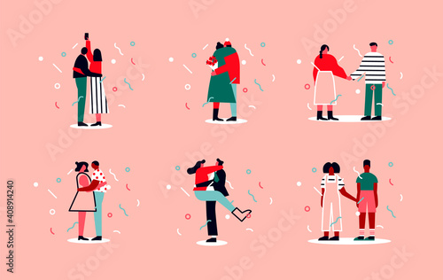 Valentine's Day couple in love people cartoon set
