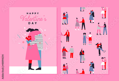 Valentine's Day pink couple in love card set