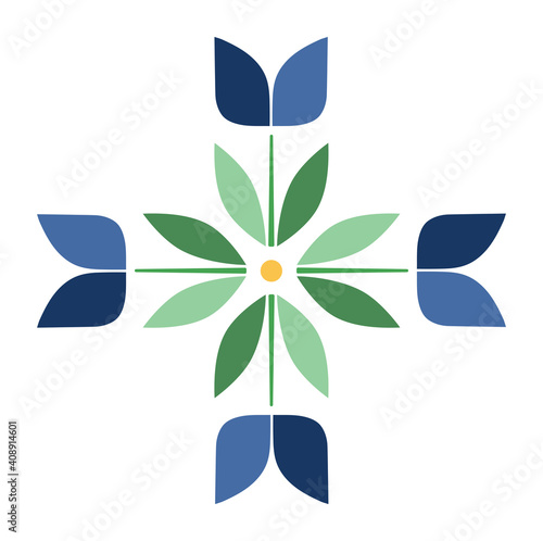 Abstract Blue Vintage Flower Design