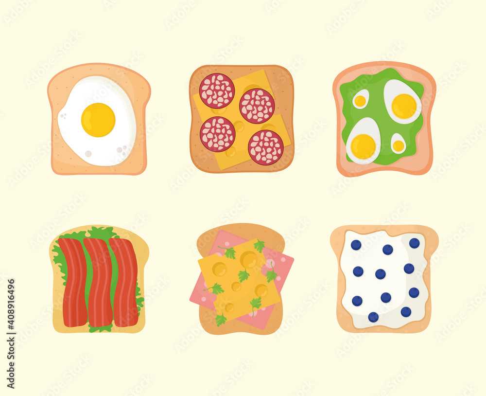 Fototapeta premium set of bread with stuff in the top of it