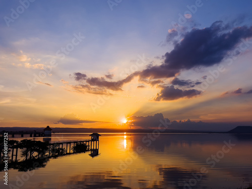 sunset in river at Lum Chae dam, Khonburi, Nakhon Ratchasima, Thailand