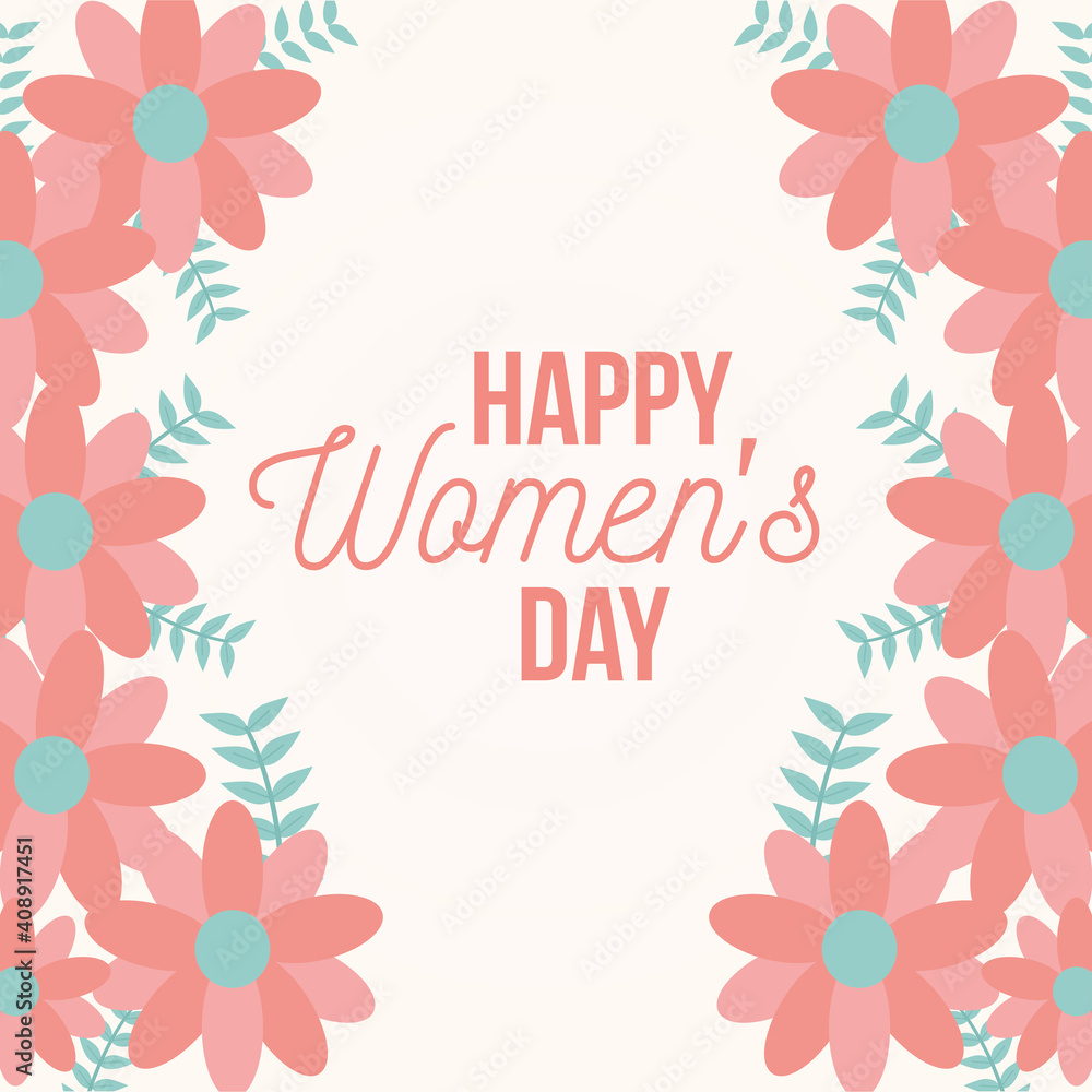 happy womens day poster with flowers