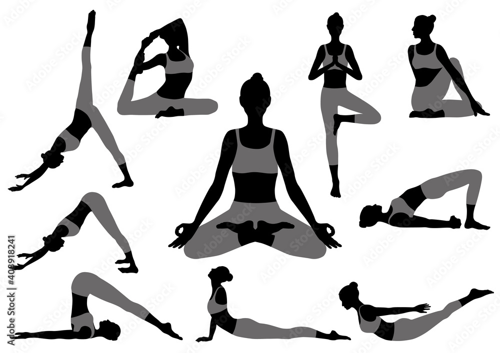 ヨガのポーズ シルエットイラストセット Stock ベクター Adobe Stock
