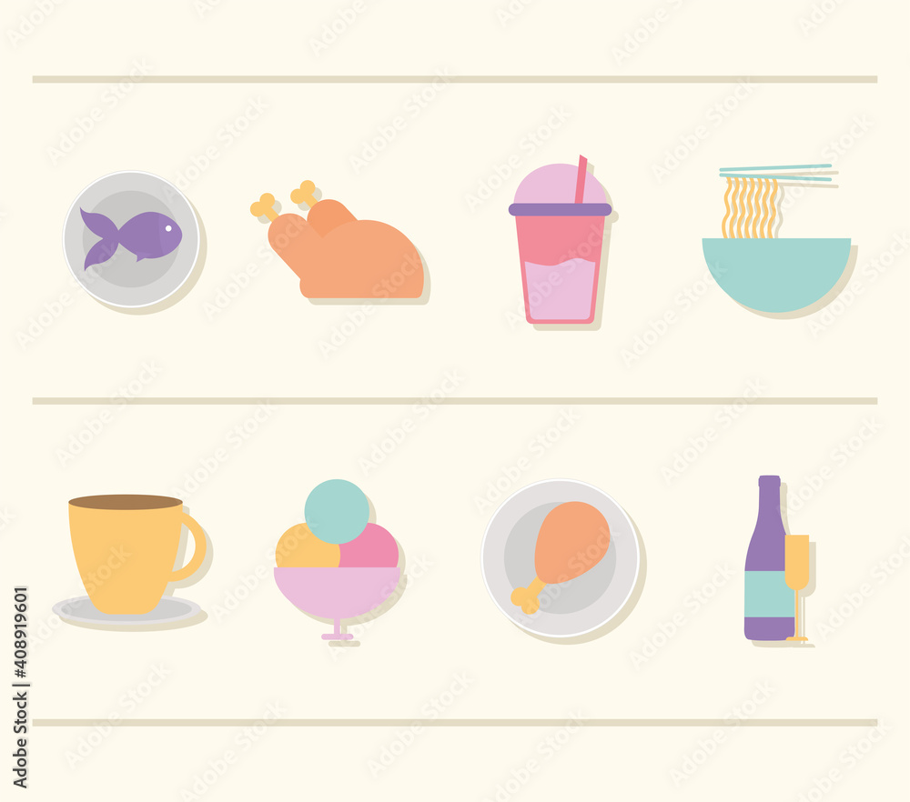 set of restaurant icons on a beige background set of restaurant icons on a beige background