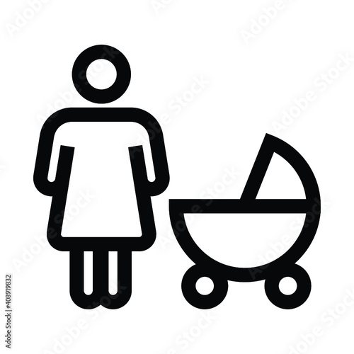mom woman with baby stroller icon vector