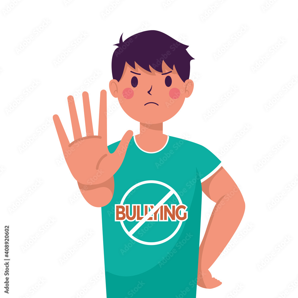young man victim of bullying with hand stop and signal young man victim of bullying with hand stop and signal