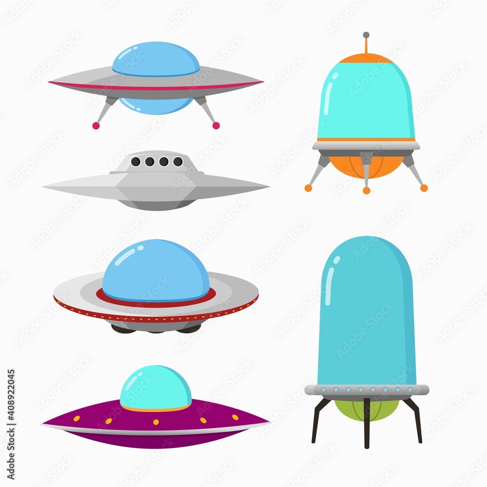 Alien spaceship and ufo vector in cartoon style for space design flat vector illustration Alien spaceship and ufo vector in cartoon style for space design flat vector illustration