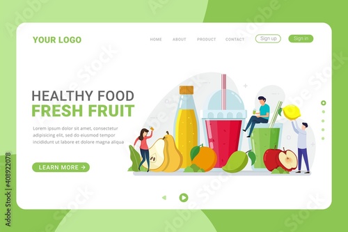 Landing page template healthy food and fresh fruit lifestyle design concept