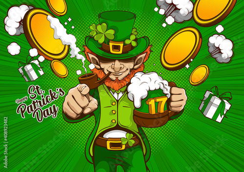 St. patrick's day invitation card. character design for banner or webside, illustration celebration party poster design on green background.