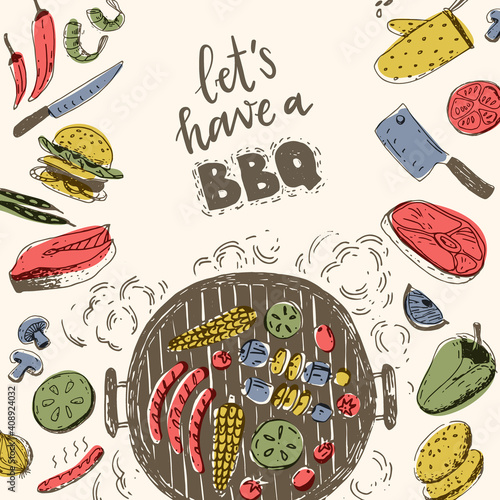 BBQ rbackground illustration. Let's have a B-B-Q.