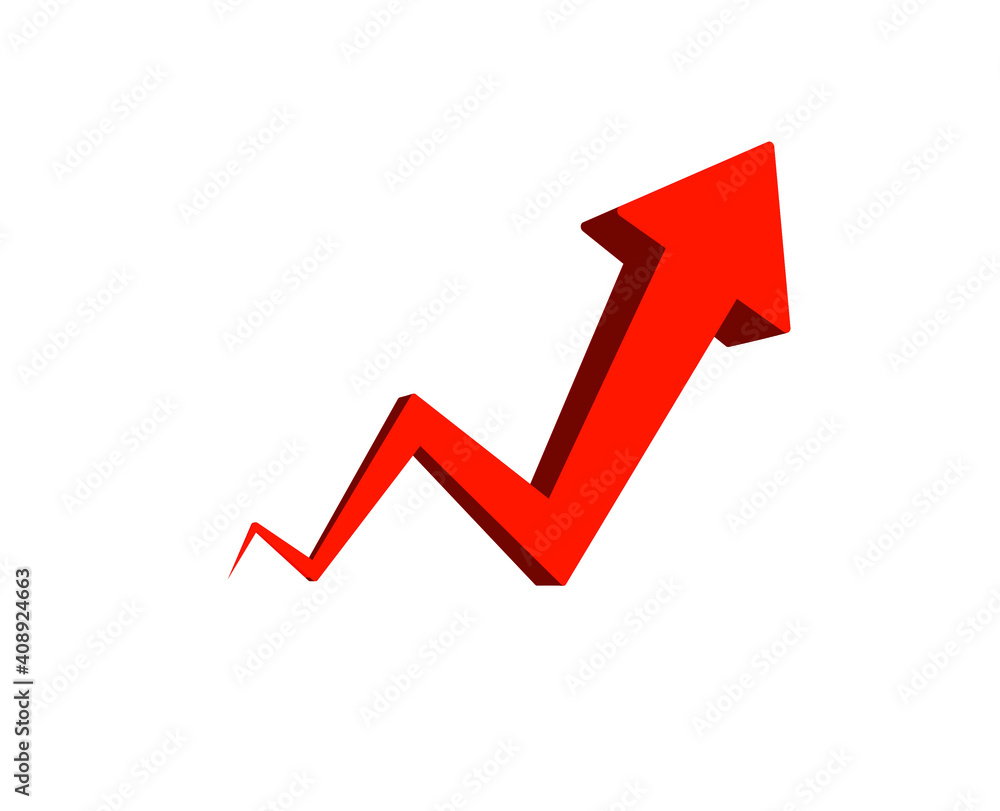 vector volumetric image of growing graphics rising red on a white background vector volumetric image of growing graphics rising red on a white background