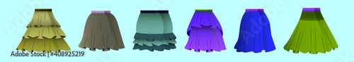 set of frills skirt cartoon icon design template with various models. vector illustration isolated on blue background