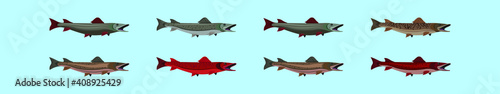 set of muskie fish cartoon icon design template with various models. vector illustration isolated on blue background